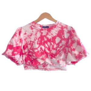 Hand Dyed Upcycled Cropped Pink and White Blouse